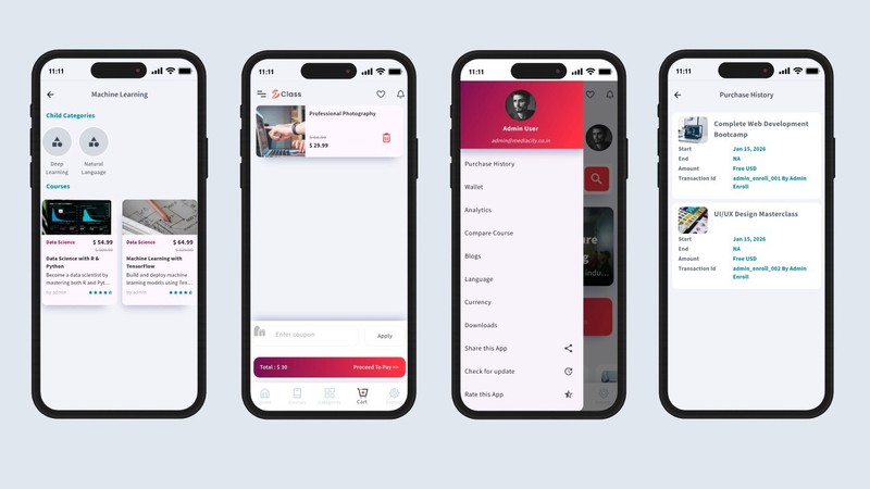 eScholar LMS Flutter Mobile App | Android & iOS | Course Learning Platform gallery