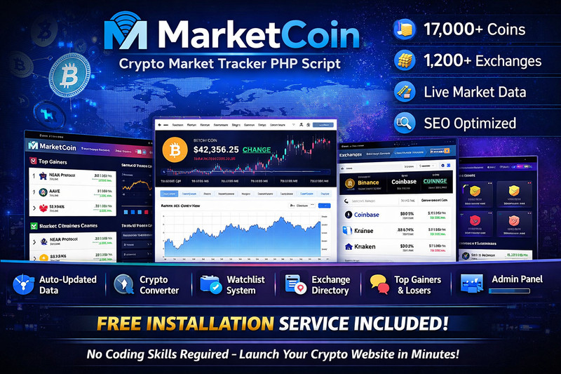 MarketCoin – PHP Crypto Market Tracker | 17,000+ Coins | 1,200+ Exchanges