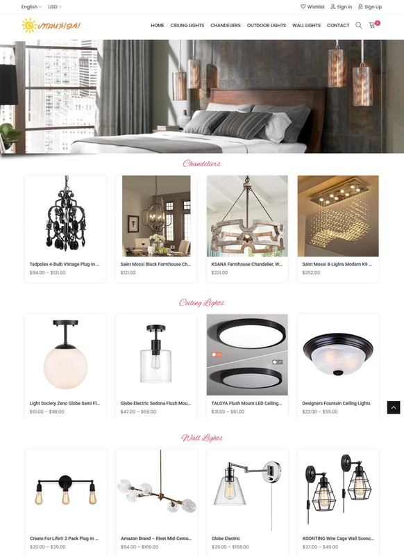 Home Lighting Store – Drop shipping / Affiliate Ecommerce Business Website