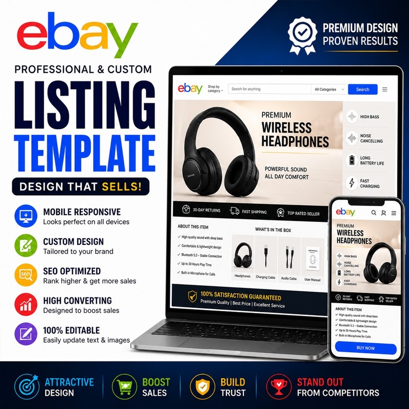 eBay Listing Template Responsive Mobile Design HTML Professional Design