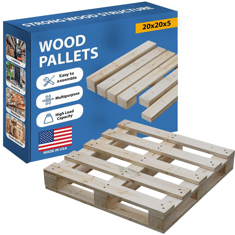 , 20X20X5 Wooden Pallet Kit, Heavy-Duty Industrial Grade Pinewood, Unassembled F