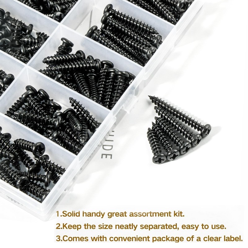 M4 Black Wood Screws,240Pcs Phillips Pan Head Self Tapping Screw,M4x6/8/10/12... gallery