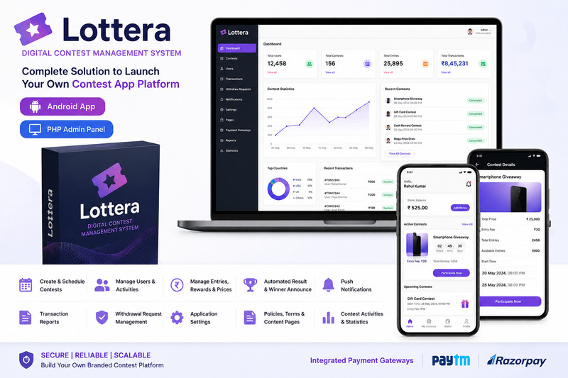 Lottera – Digital Contest Android App | PHP Source With Admin Panel