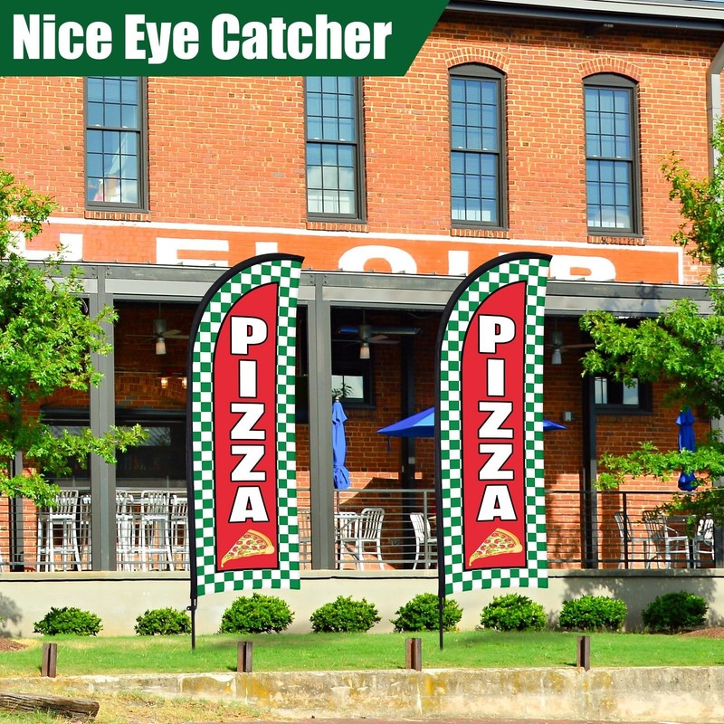2 Sets Pizza Feather Flag Banner for Business Advertising 7 x 5.4 ft Pizza Ad... gallery