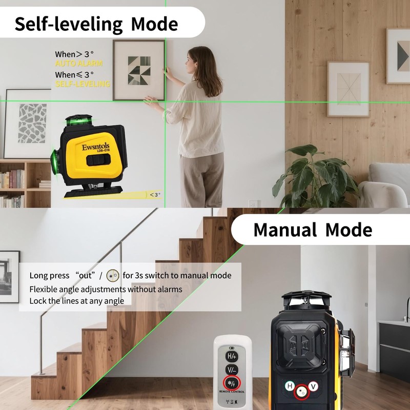 4✕360 Laser Level with Rotatable Window - 4D Self Leveling Laser Level fo gallery
