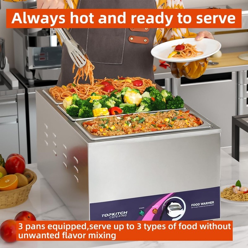 ETL Listed 3-Pan 18L Commercial Food Warmer with Non-Leakage Stretch-Forming ... gallery