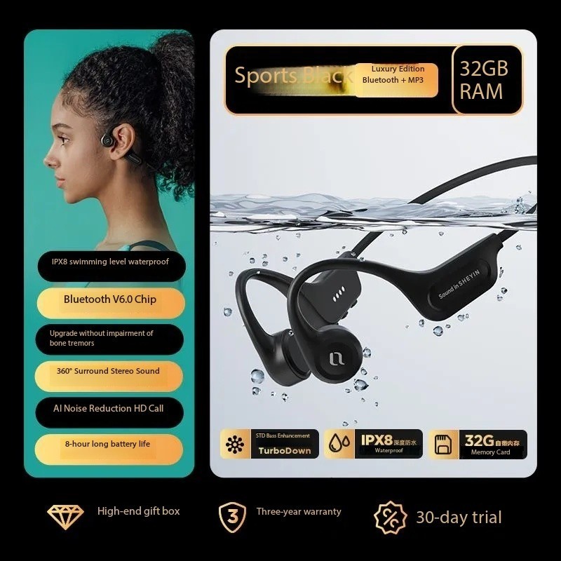 SHEYINX5 headphones, sports cycling, 8-level waterproof, 32G memory gallery