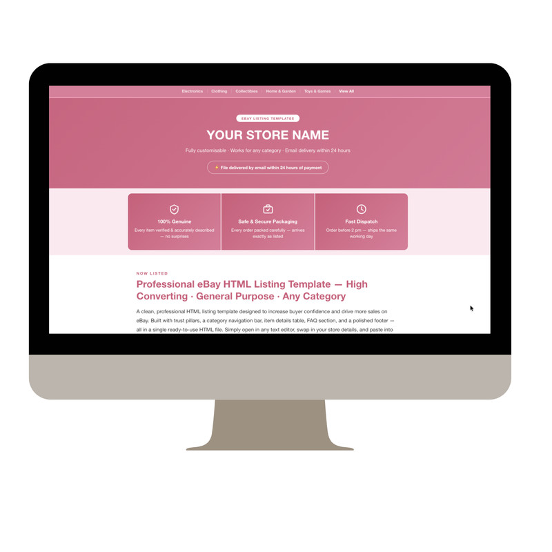 Modern eBay HTML Listing Description Template Responsive Mobile All Colours gallery