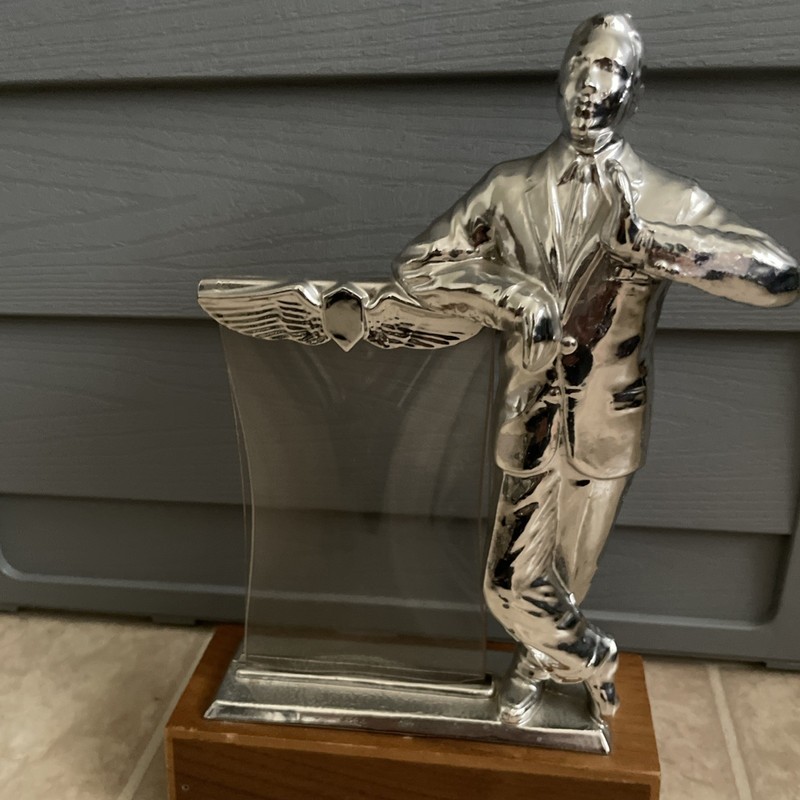 Rare Vintage Silver Man Salesman Business Advertising Store Display Stand