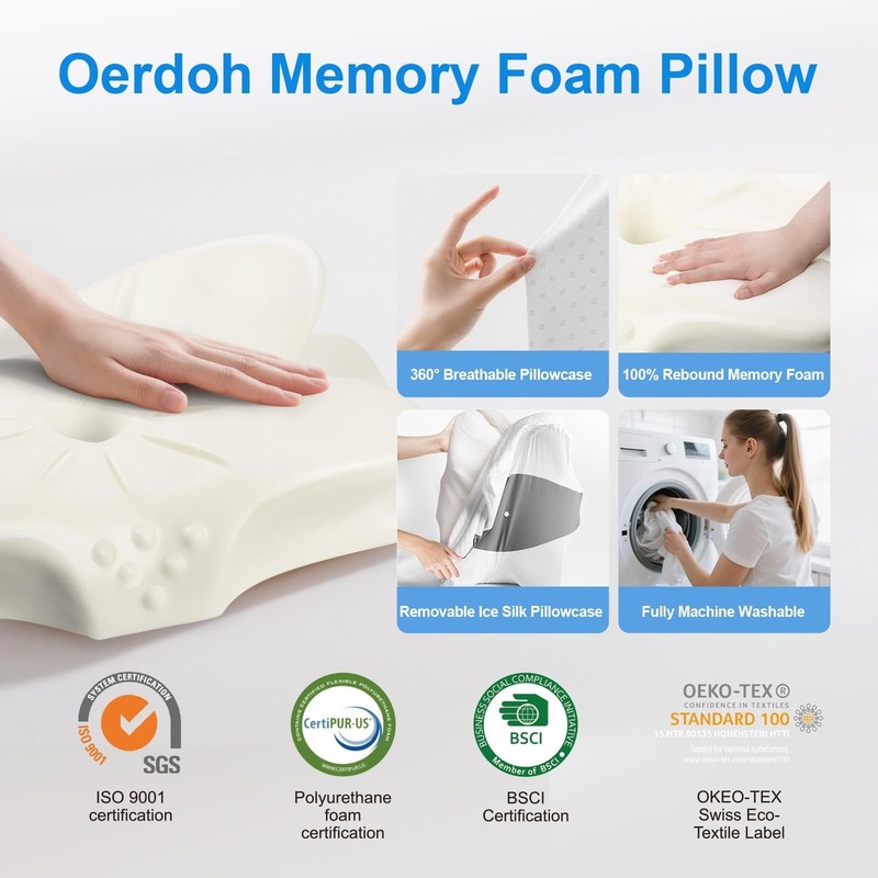 Neck Pillow - Memory Foam Pillow for Side, Back & Stomach Sleepers with Ergon... gallery
