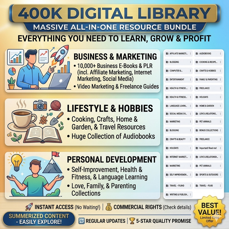 400K DIGITAL LIBRARY | All-In-One Resource Bundle | Business, Hobby & More