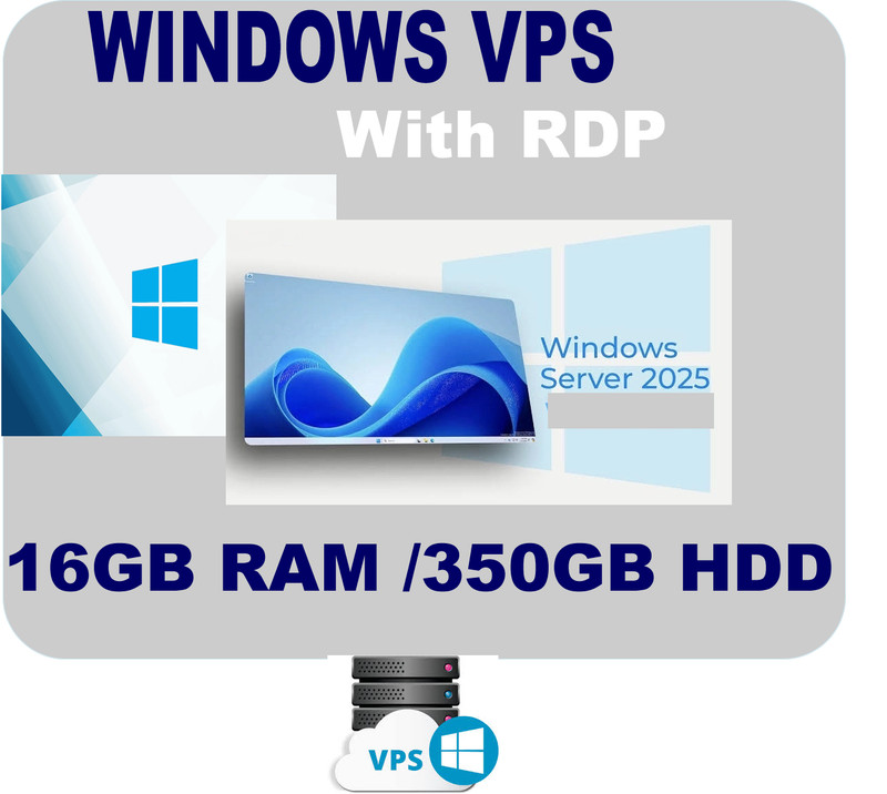 Windows VPS Server 16GB RAM, 350GB HDD RDP Enabled Fast browsing 24hour support