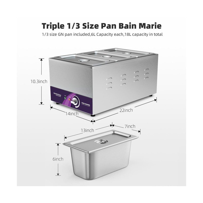 3-Pan 18L Commercial Food Warmer with Non-Leakage Stretch-Forming Water Tank ... gallery