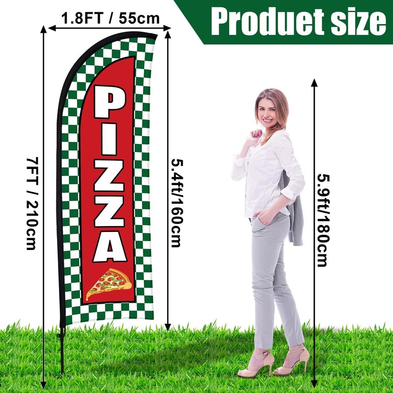 2 Sets Pizza Feather Flag Banner for Business Advertising 7 x 5.4 ft Pizza Ad... gallery