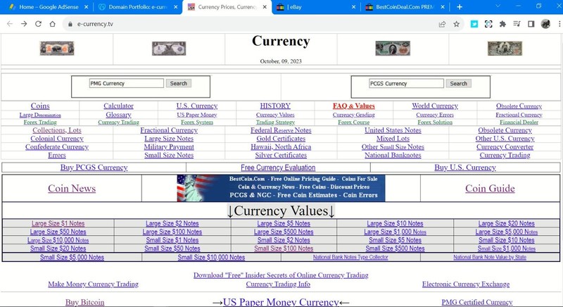 e-Currency.TV DOMAIN INTERNET CURRENCY PRICE GUIDE BUSINESS BUY SELL PAPER MONEY