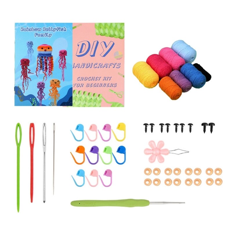 DIY Crochet Starter, DIY Jellyfish Crochet Kits Including Crochet Hook, Yarns,