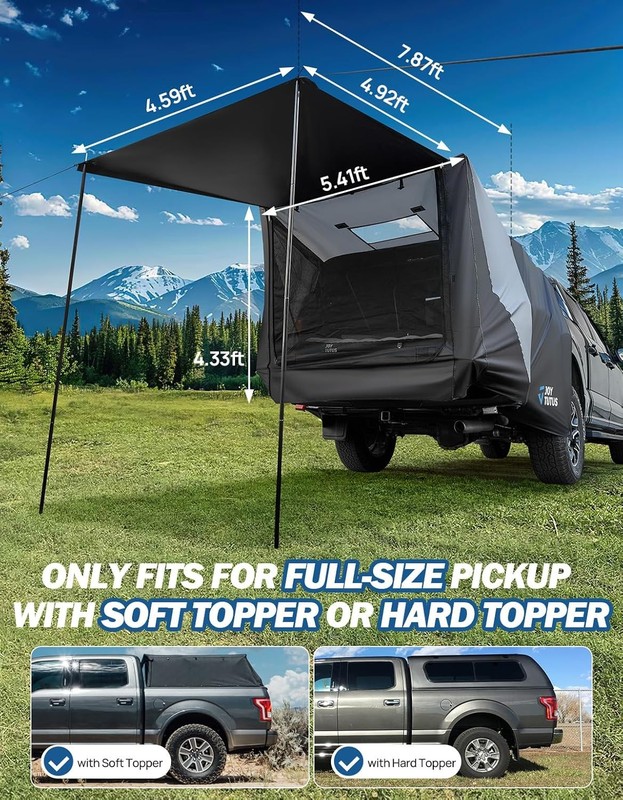 JOYTUTUS Truck Tent with Awning Tailgate Full-Size Soft Topper gallery