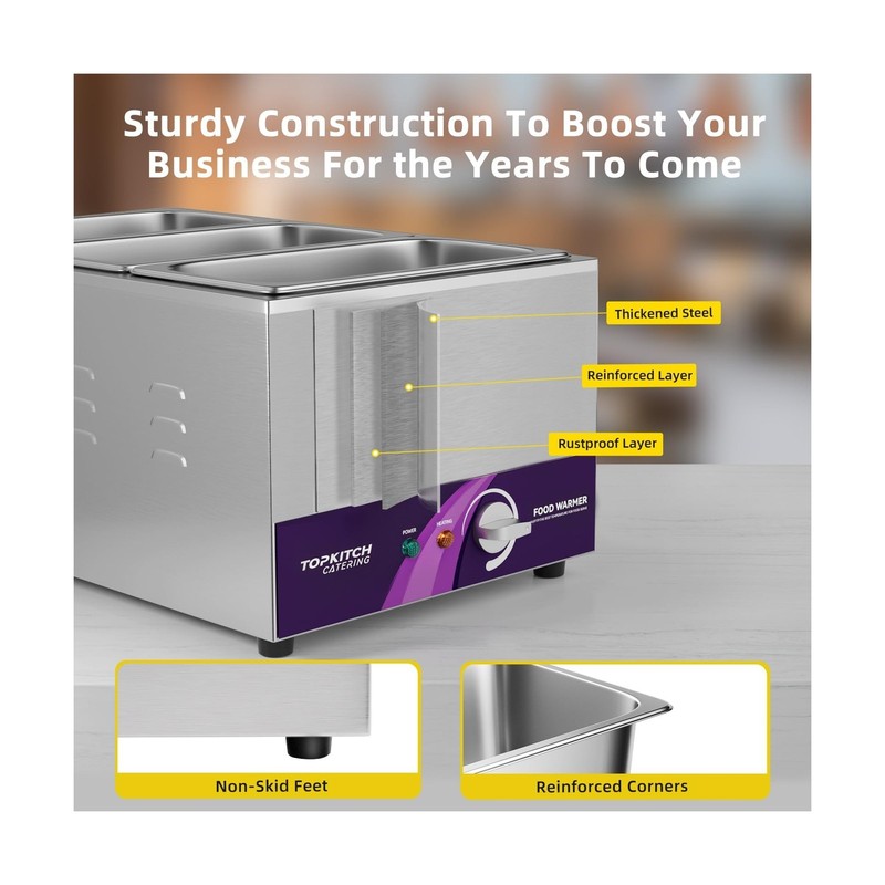 3-Pan 18L Commercial Food Warmer with Non-Leakage Stretch-Forming Water Tank ... gallery