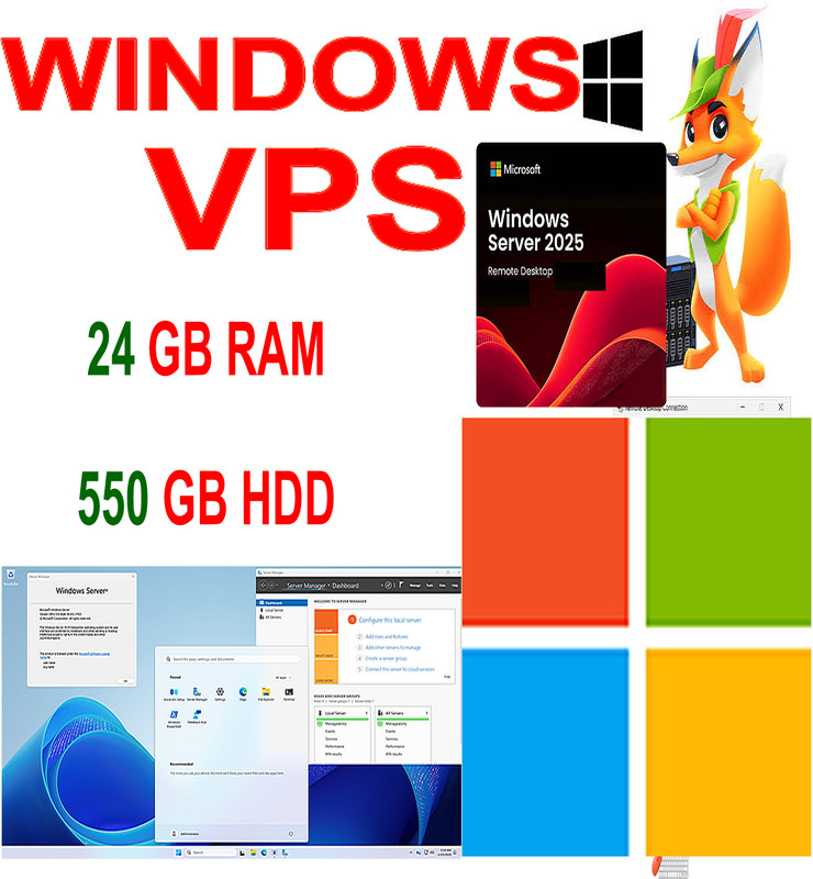 1 YEAR 24GB RAM WINDOWS VPS 550GB HDD With RDP enabled Windows server 2025