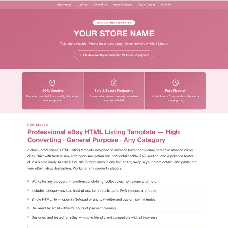 Modern eBay HTML Listing Description Template Responsive Mobile All Colours gallery