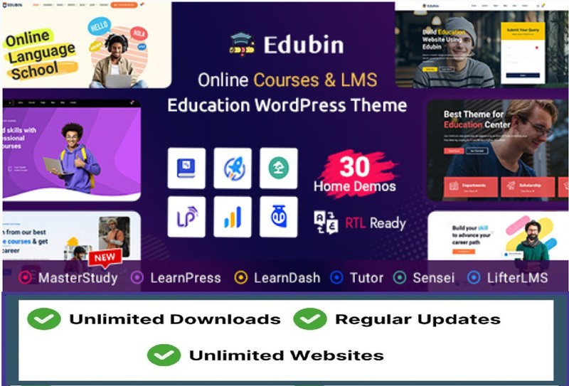 Edubin 9.4.3 – Education WordPress Theme Websites GPL LearnPress LMS, Tutor LMS