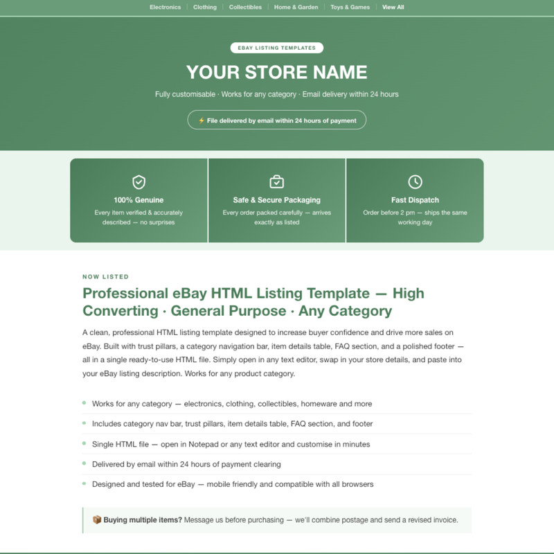 Modern eBay HTML Listing Description Template Responsive Mobile All Colours gallery
