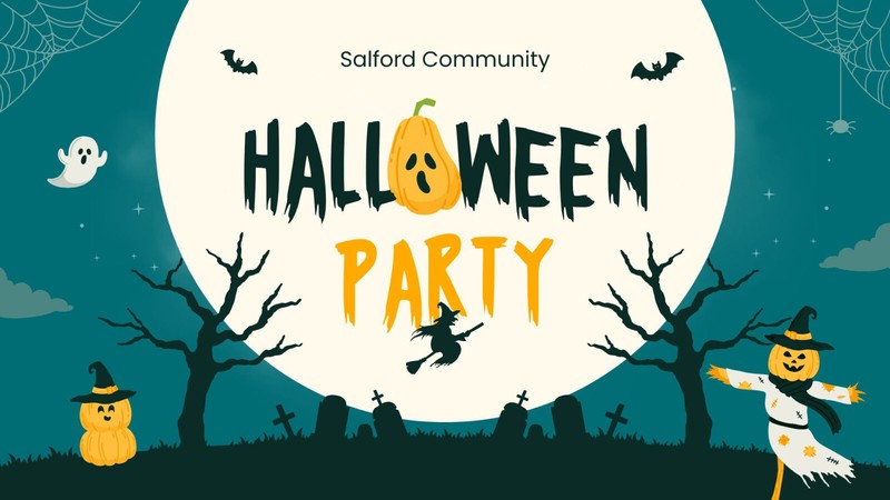 Website Landing Pages- Green and Orange Illustrated Halloween Party Presentation