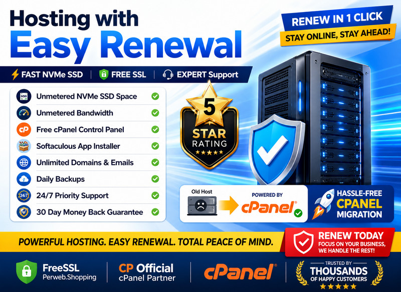 Hosting with Easy Renewal – 🔁Unlimited SSD, SSL, Fast Speed | Only $14.99/Year!