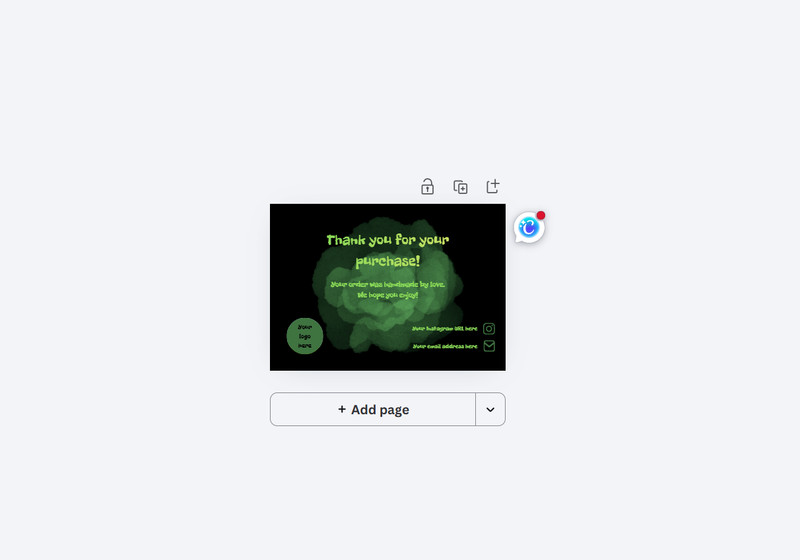 thank you business cards, thank you for your purchase card, green canva template