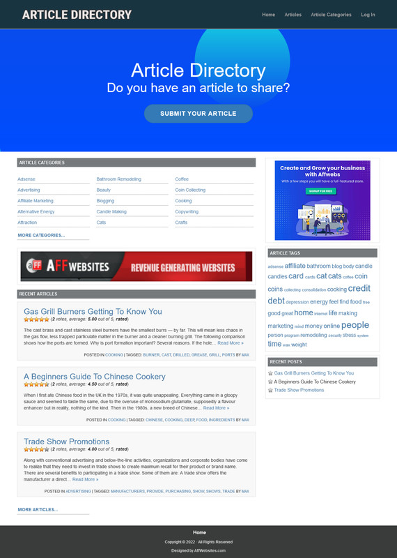ARTICLE DIRECTORY - Work From Home Business Opportunity Website For Sale