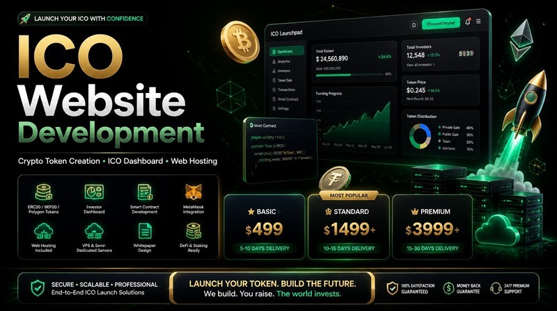 Complete ICO Launch Package – Token Development, Website, Dashboard & Hosting