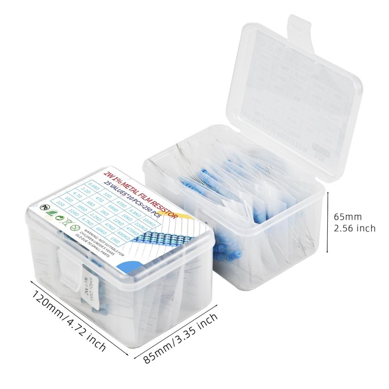 2W 250pcs 25 Value 0.68R-1MR Ω Ohm ±1% Tolerance 0.01 Metal Film Resis gallery