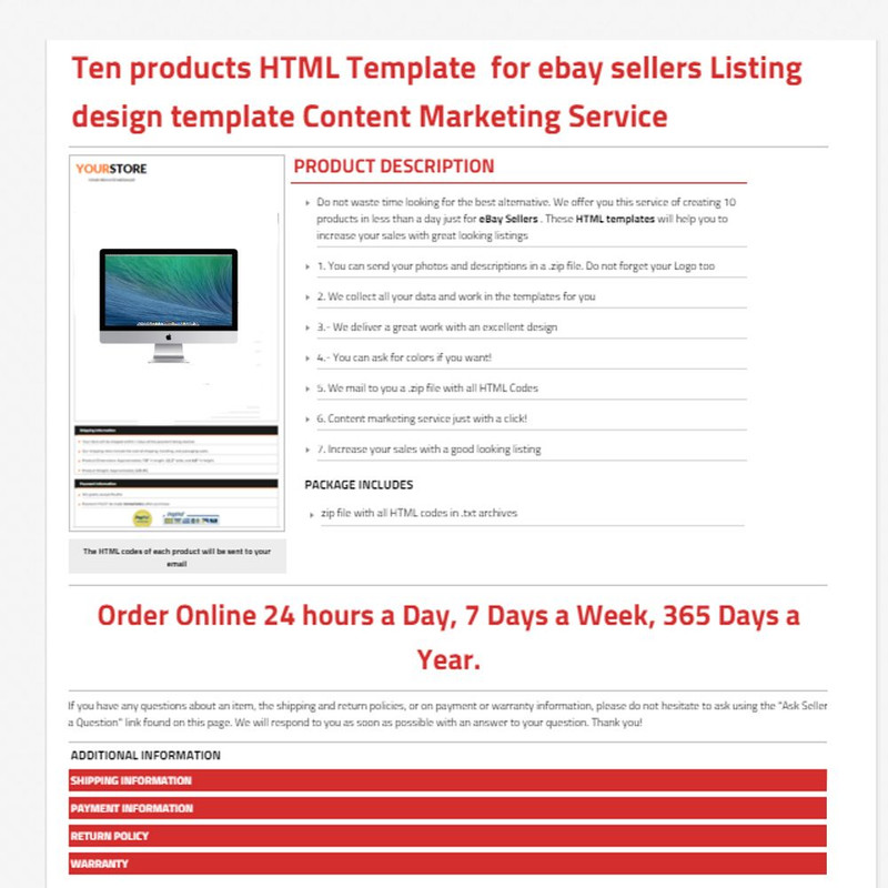 HTML Templates ebay sellers tools 20 PRODUCTS LISTING Responsive Design SERVICE gallery