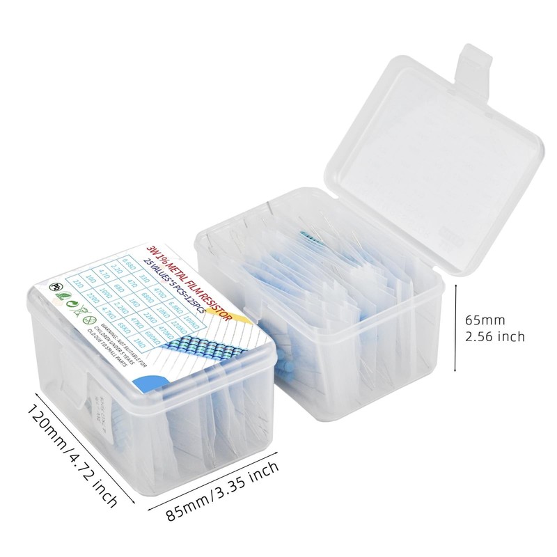 3W 125pcs 25 Value 0.68R-1MR Ω Ohm ±1% Tolerance 0.01 Metal Film Resis gallery