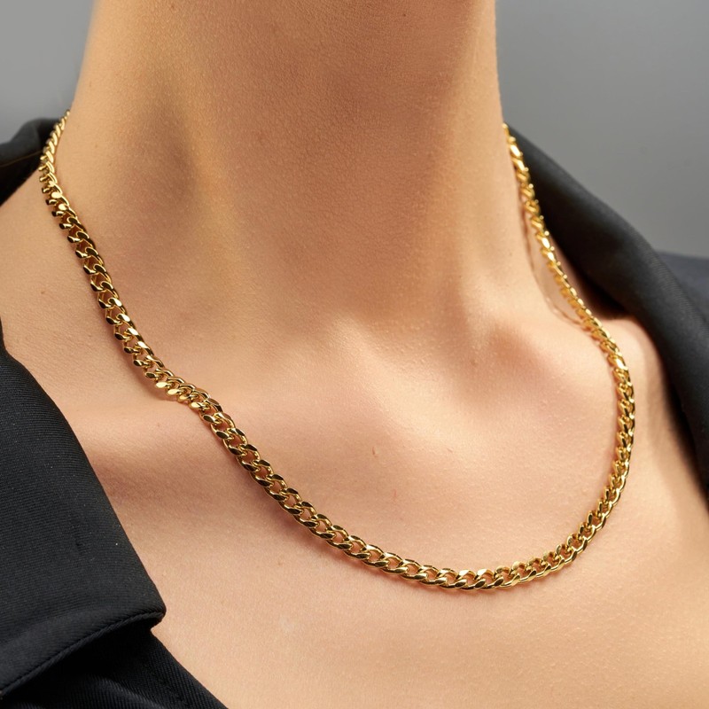 LIFETIME JEWELRY 5mm Cuban Link Chain Necklace for Women and Men 24k Gold Pla... gallery