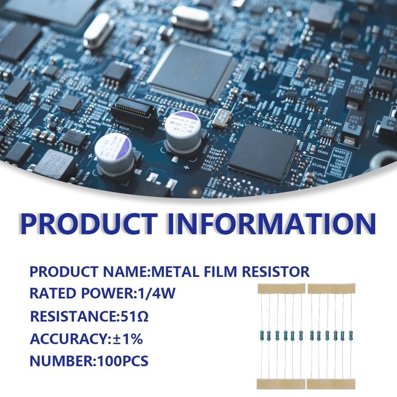 100 Pcs 1/4W 1% Tolerance 51 Ohm Metal Film Resistor Resistance for DIY Proje... gallery