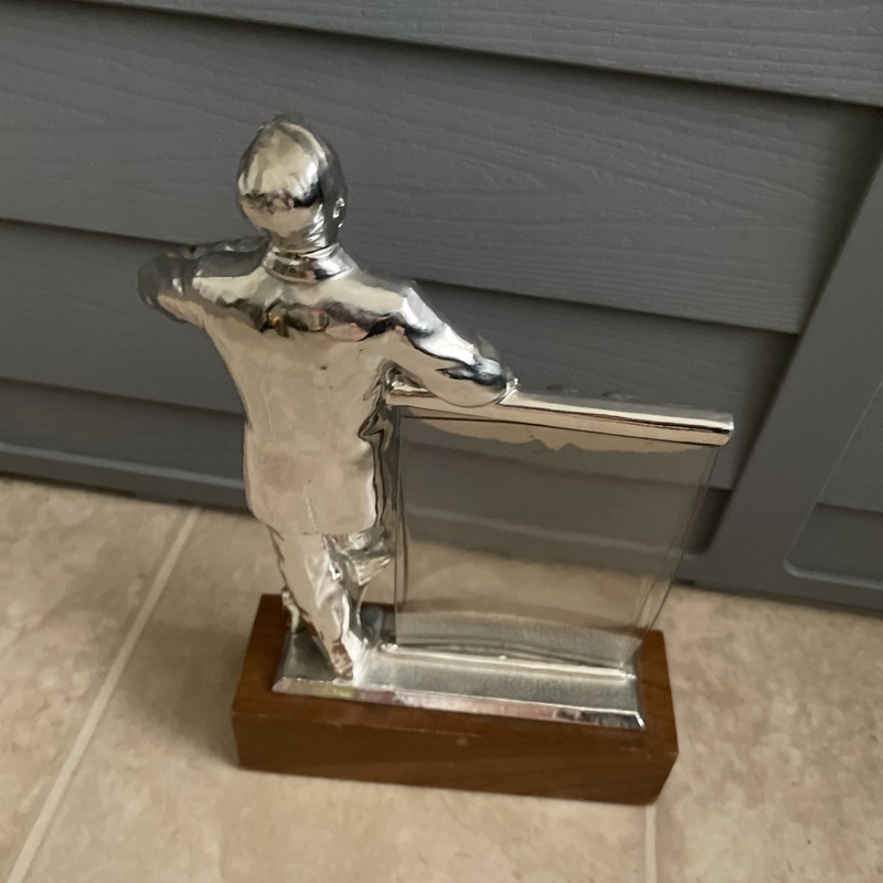 Rare Vintage Silver Man Salesman Business Advertising Store Display Stand gallery
