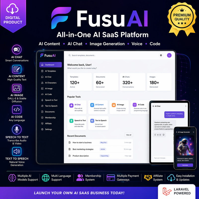 FusuAI – AI Content, Chat, Image & Code Generator SaaS Platform | PHP Laravel