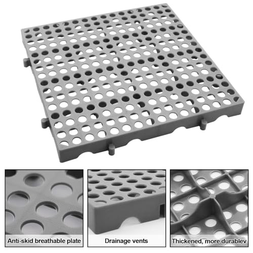 3-Pack Heavy Duty Plastic Pallets 11.8"x11.8" Stackable Grid Floor Storage Grey gallery