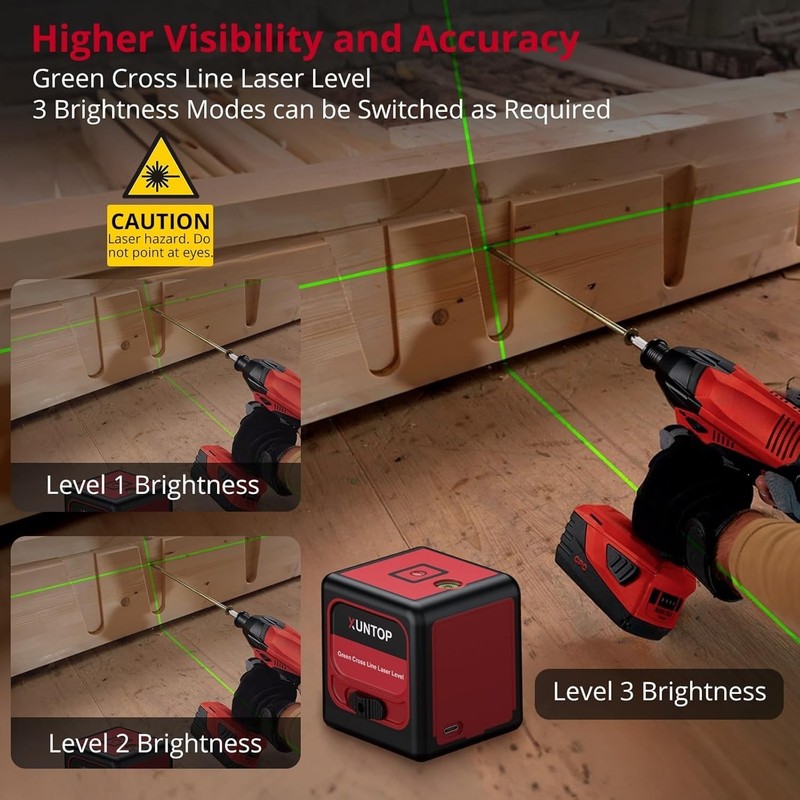 XUNTOP 100Ft Laser Level Self Leveling (±3°) with ±1.5mm/5m Accur gallery