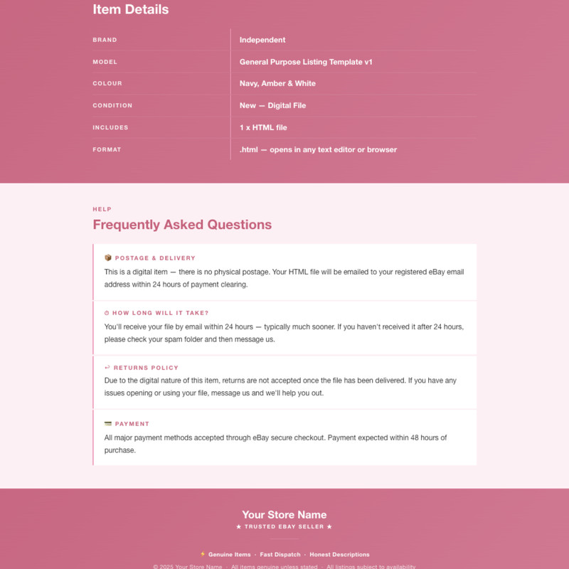 Modern eBay HTML Listing Description Template Responsive Mobile All Colours gallery