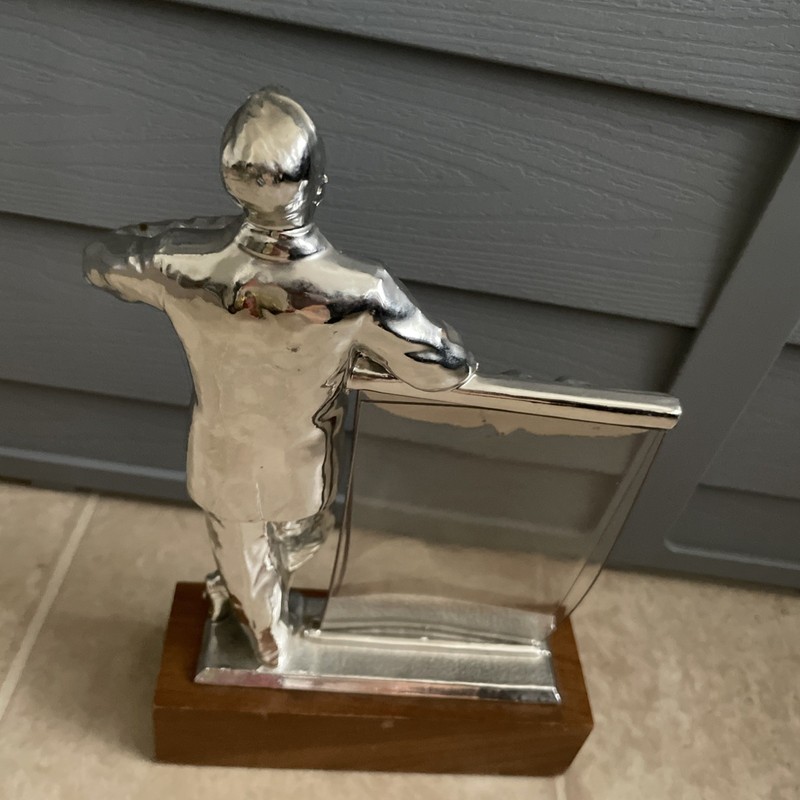 Rare Vintage Silver Man Salesman Business Advertising Store Display Stand gallery