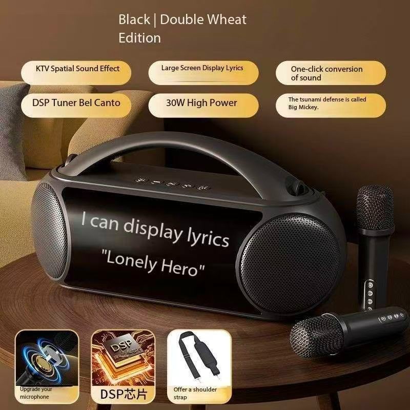 Wireless outdoor karaoke microphone and speaker with lyrics display all-in-one gallery