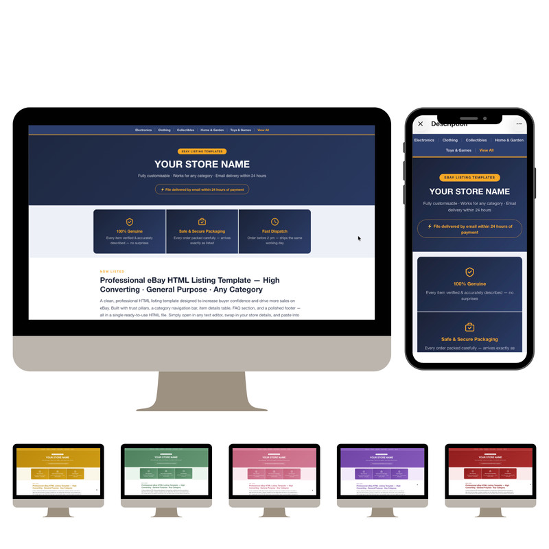 Modern eBay HTML Listing Description Template Responsive Mobile All Colours