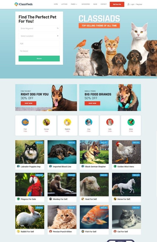 Pets Classified Ads Website + Free Hosting