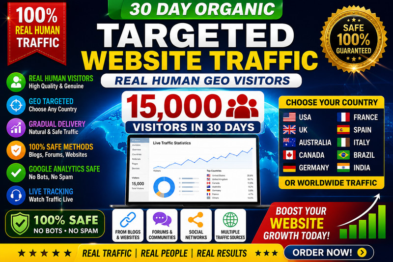 30-Day Organic Targeted Website Traffic | Real Human GEO Visitors Upto+100,000