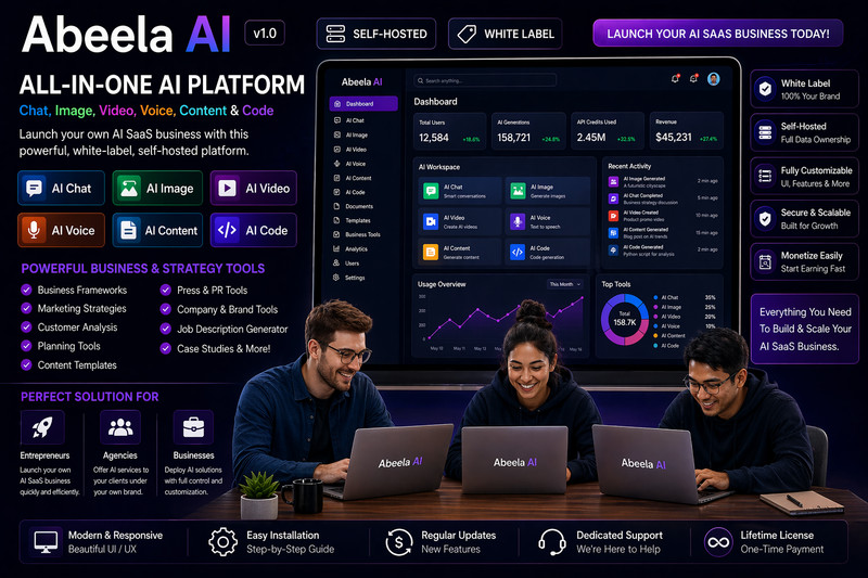Abeela AI SaaS Platform | AI Chat, Image, Video, Voice, Content & Code Generator