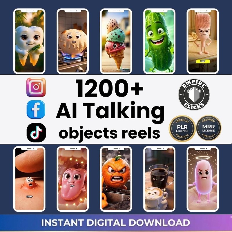 1200+ AI Talking Object Videos | Viral Reels Bundle PLR MRR | Faceless Content gallery
