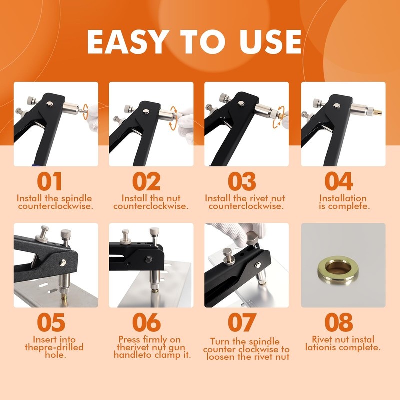 Rivet Nut Tool Kit with 5 Mandrels(M3,M4,M5,M6,M8) & 470PcsMetric Rivet Nuts ... gallery