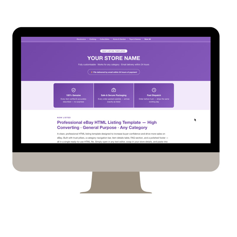 Modern eBay HTML Listing Description Template Responsive Mobile All Colours gallery